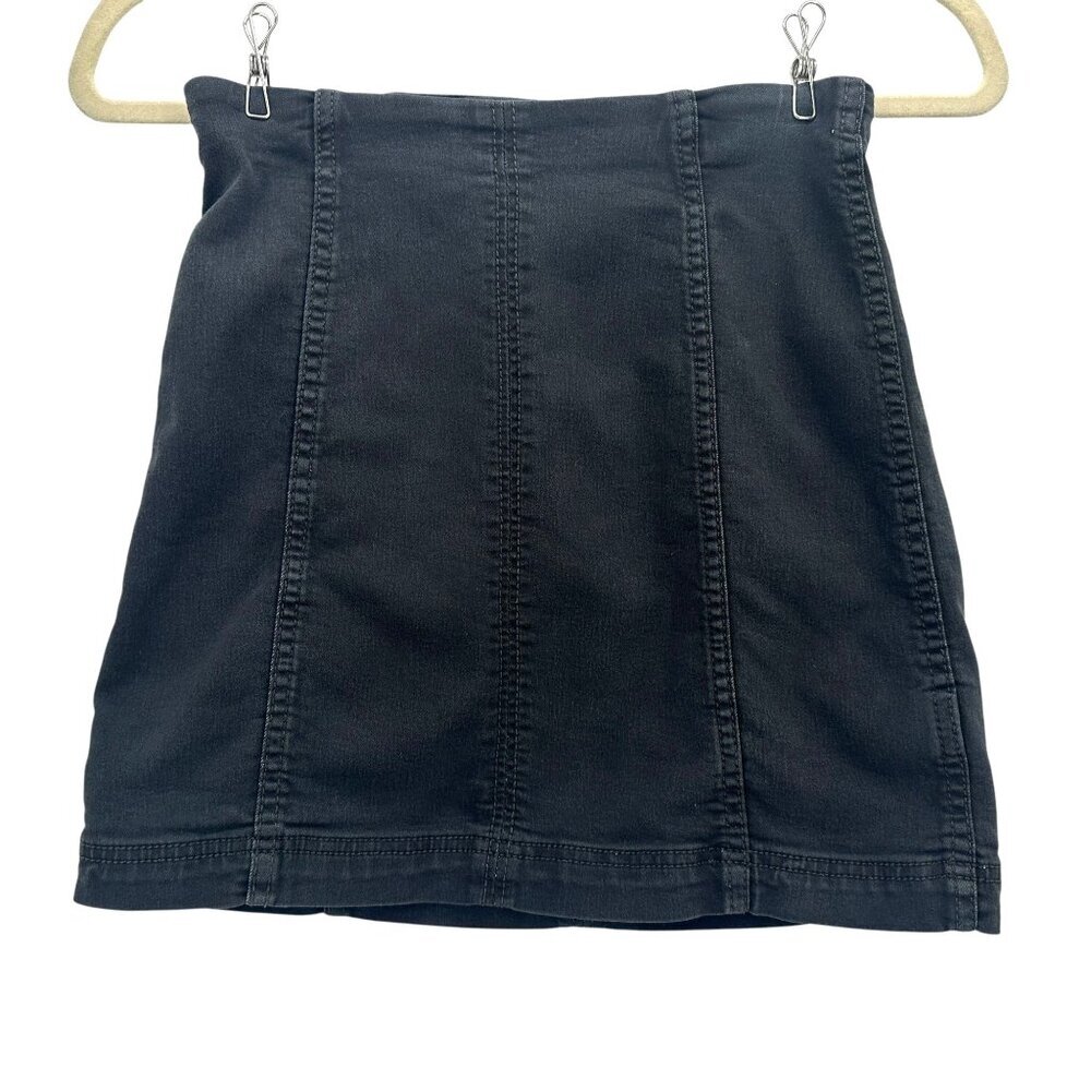 Free People Womens 0 Skirt Denim Jean Black Mini Skirt Bohemian Going Out Hippie